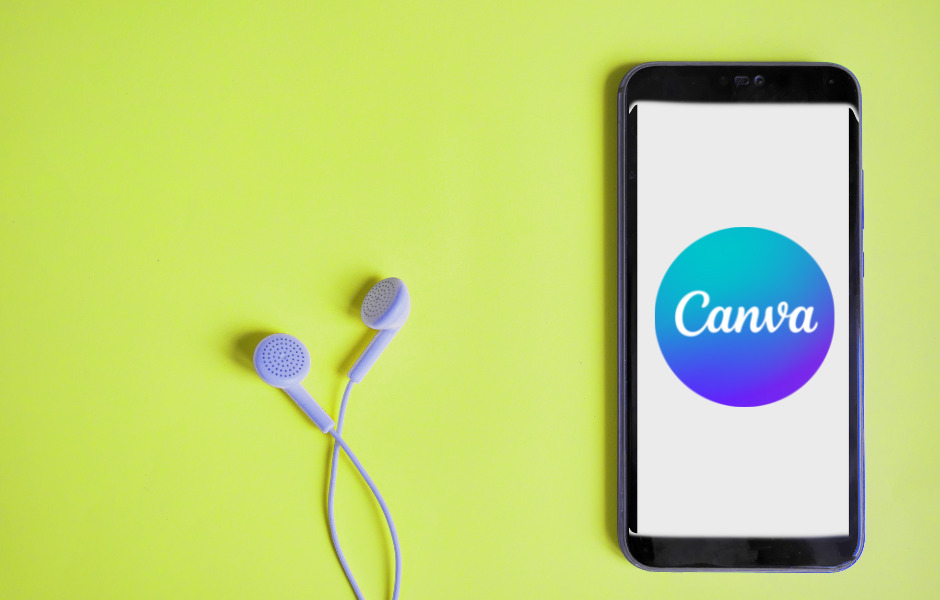 Canvaのロゴとイヤホン